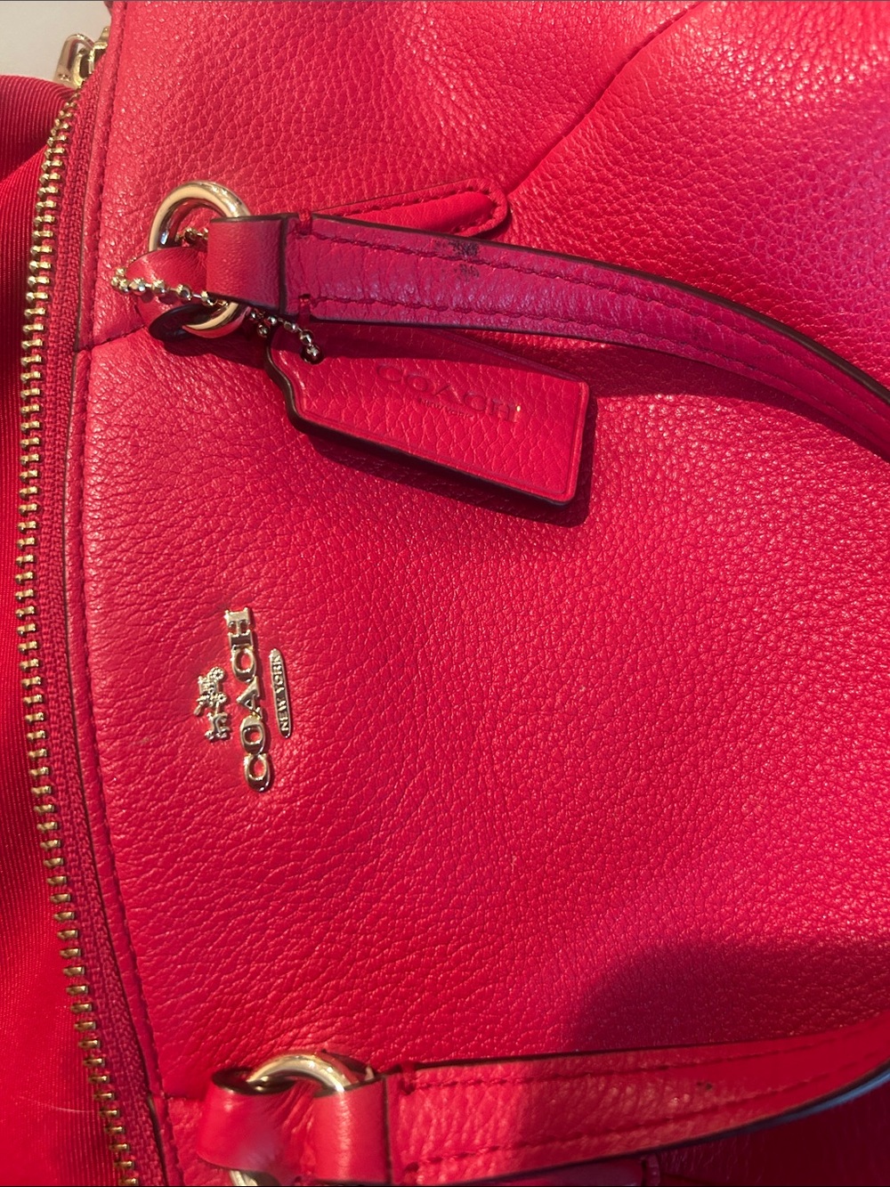 Coach Bright Red Pebbled Leather Shoulder Tote - Picture 9 of 10